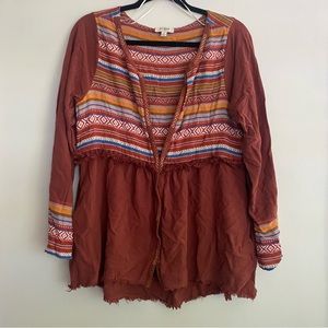 Umgee Sahara Cardigan Boho‎ Raw Hem Embroidered Fall Southwest Linen Blend Sz M